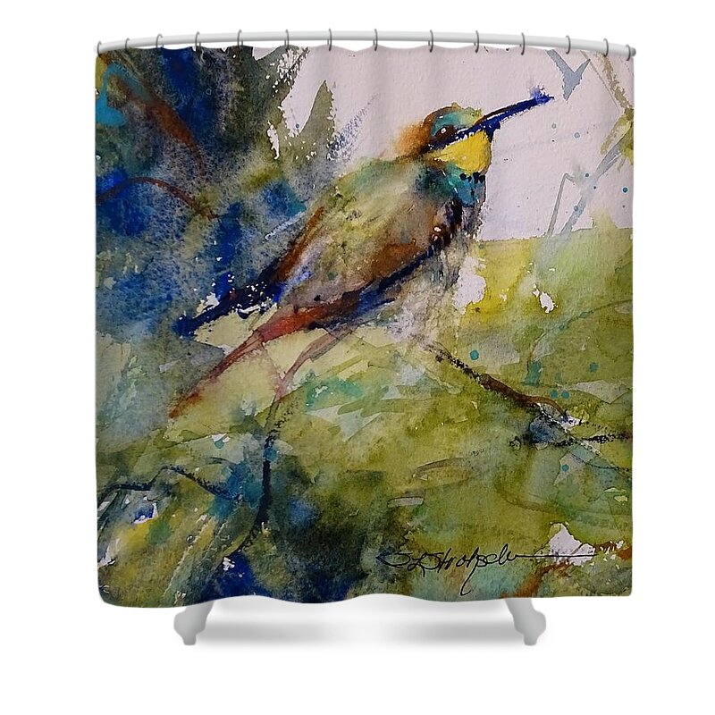 Birds Shower Curtain featuring the painting The Bee Eater by Sandra Strohschein