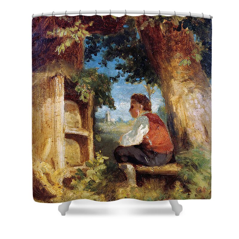 Hans Thoma Shower Curtain featuring the painting The bee friend by Hans Thoma