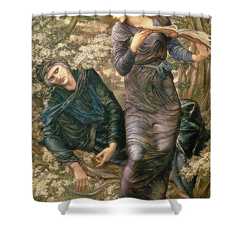 The Beguiling Of Merlin By Sir Edward Burne-jones From Idylls Of The King By Alfred Shower Curtain featuring the painting The Beguiling of Merlin by Edward Burne-Jones