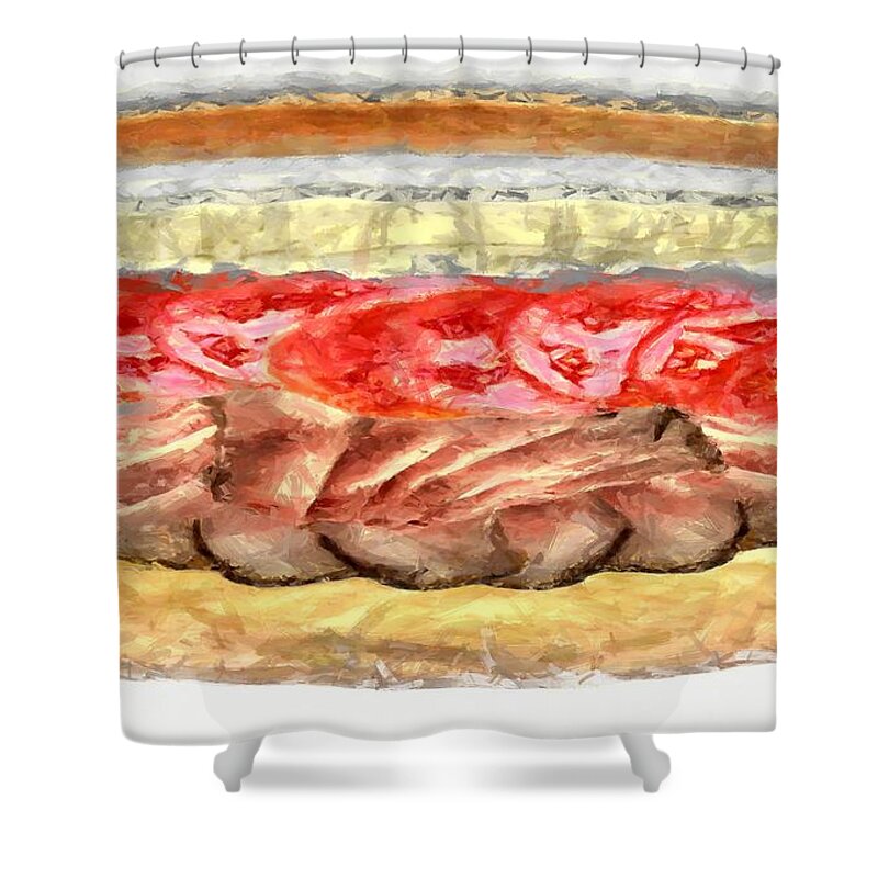 Roast Beef Cheese Sandwich Shower Curtain featuring the digital art The Beirut Sandwich by Caito Junqueira