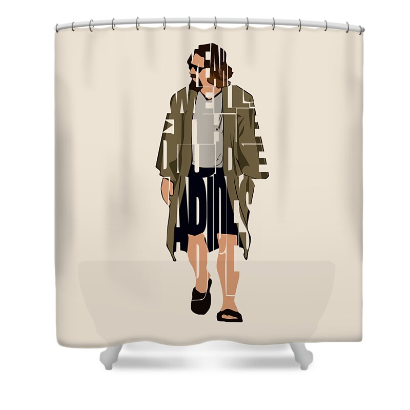 The Big Lebowski Shower Curtain featuring the digital art The Big Lebowski Inspired The Dude Typography Artwork by Inspirowl Design