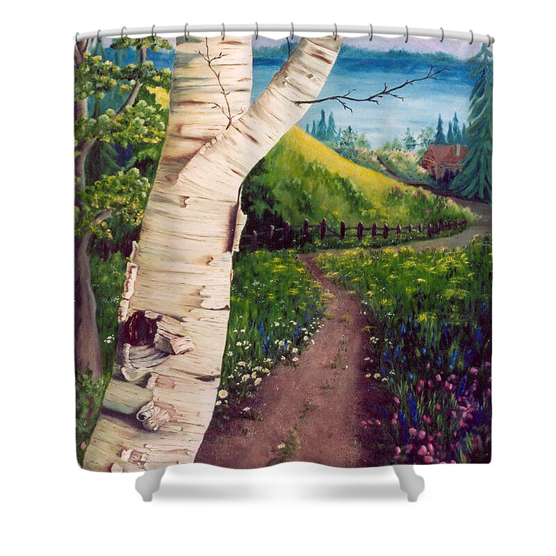 Birch Shower Curtain featuring the painting The Birch by Renate Wesley