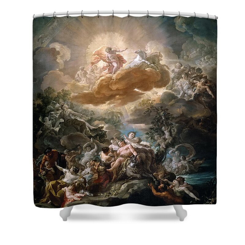 Corrado Giaquinto Shower Curtain featuring the painting The Birth of the Sun and the Triumph of Bacchus by Corrado Giaquinto