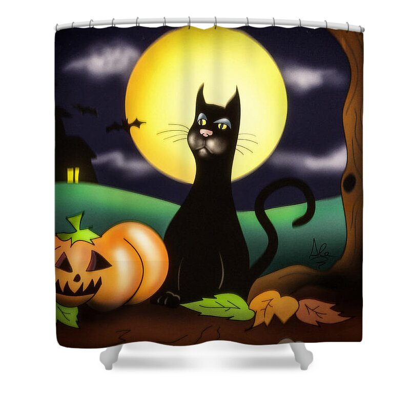 Cat Shower Curtain featuring the drawing The Black Cat by Alessandro Della Pietra