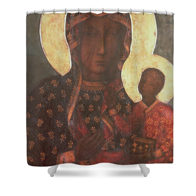 The Shower Curtain featuring the painting The Black Madonna of Jasna Gora by Russian School