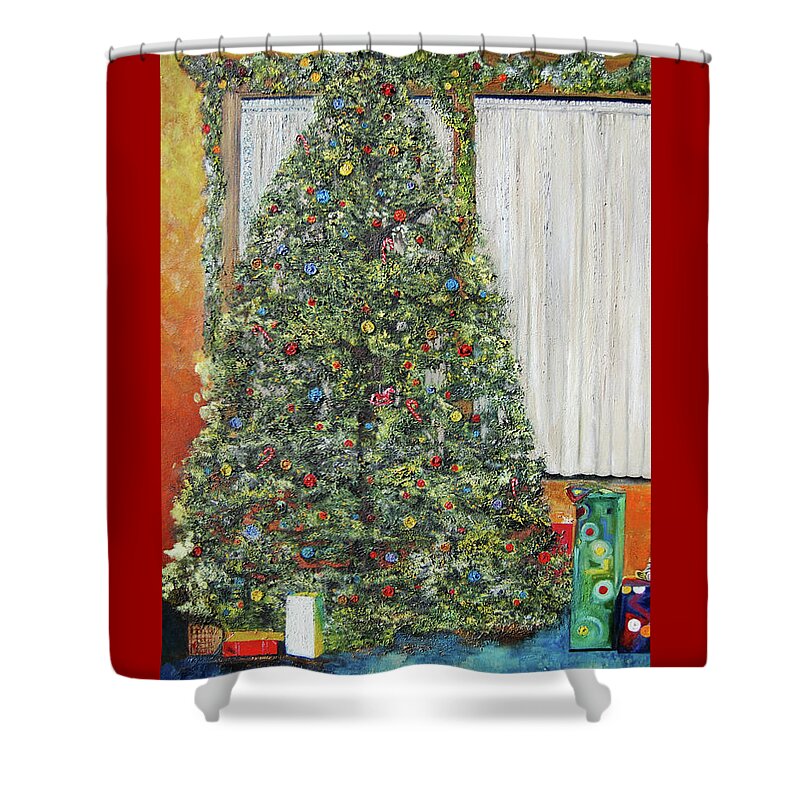 Christmas Tree Shower Curtain featuring the painting The Blessing/Tree by Anitra Handey-Boyt