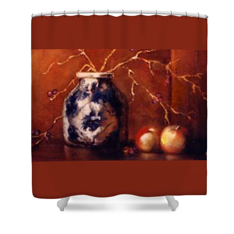  Shower Curtain featuring the painting The Blue and White Vase by Jordana Sands