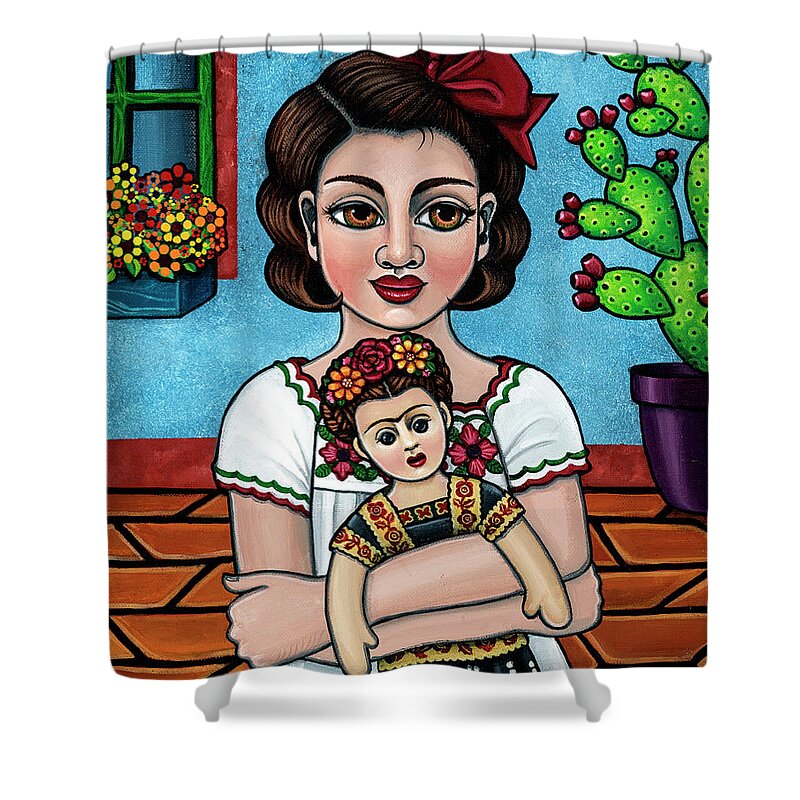 Hispanic Art Shower Curtain featuring the painting The Blue House by Victoria De Almeida