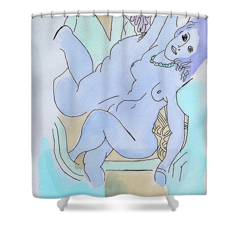 Nude Shower Curtain featuring the painting The Blue Nude by Rein Nomm