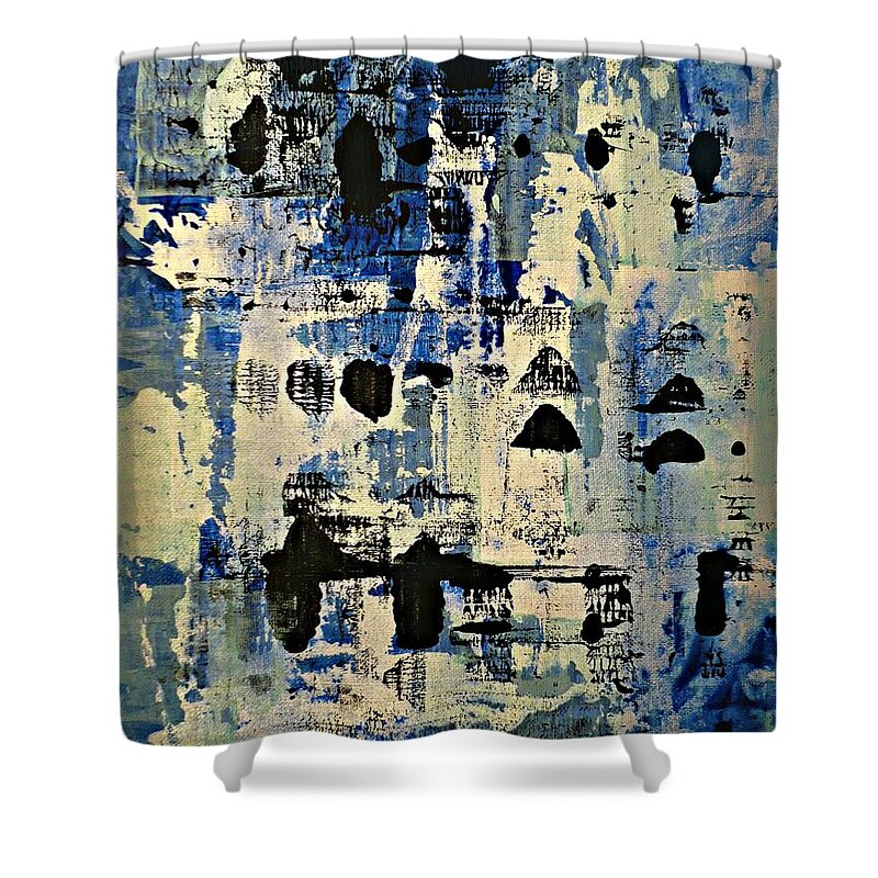 Black And Blue Shower Curtain featuring the painting The Blues Abstract by 'REA' Gallery