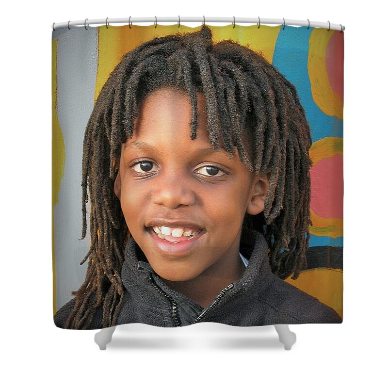 Young Boy Shower Curtain featuring the photograph The Boy Who Wore DreaDs by Angela J Wright