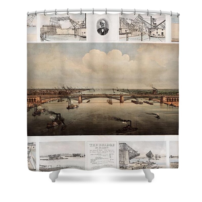 Bridge Shower Curtain featuring the painting The bridge at St. Louis, Missouri, ca. 1874 by Vincent Monozlay