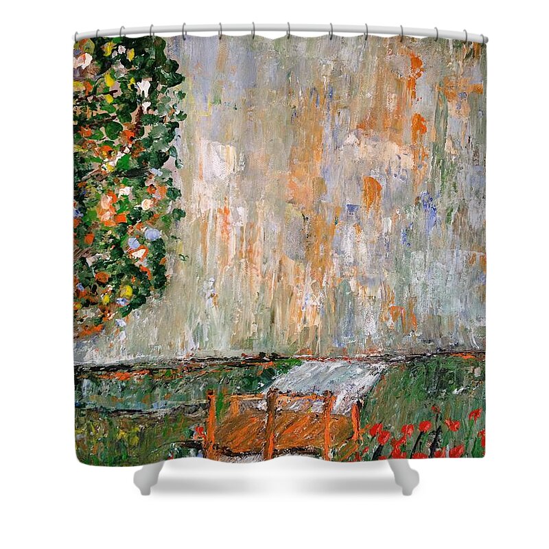The Bridge Shower Curtain featuring the painting The Bridge by Clare Ventura
