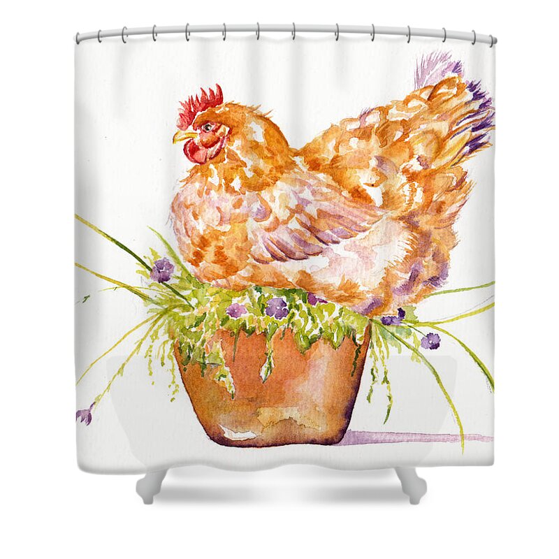 Hen Shower Curtain featuring the painting The Broody Hen by Debra Hall