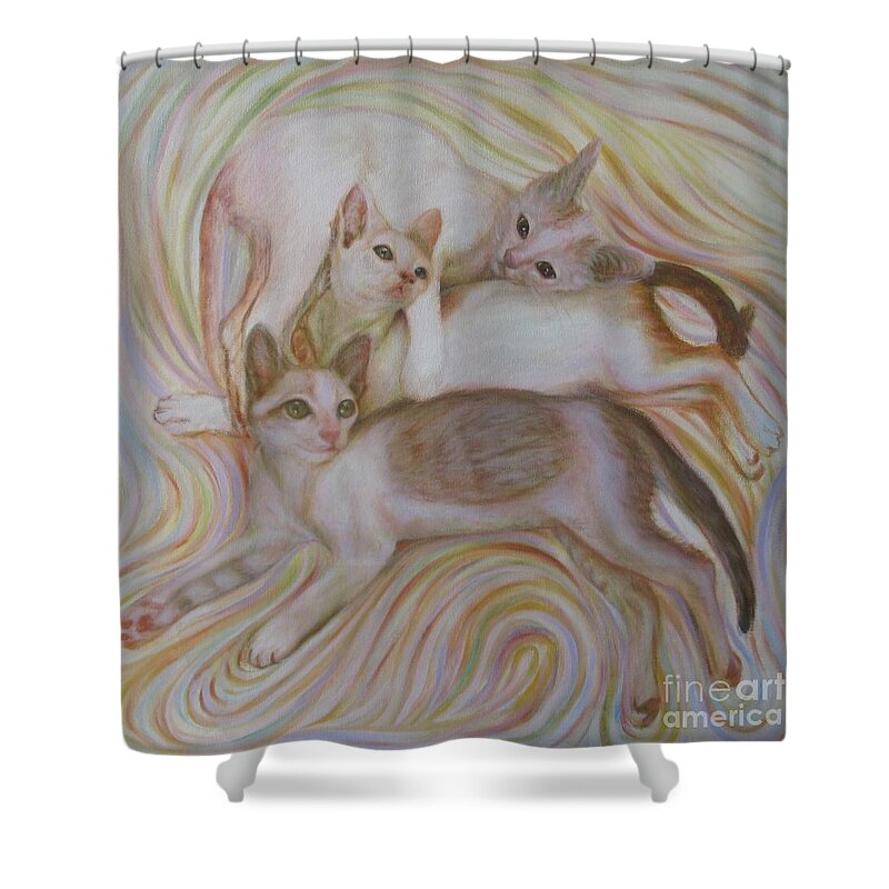 Cat Shower Curtain featuring the painting The Brothers by Sukalya Chearanantana