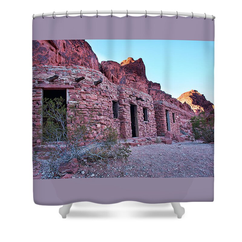 Valley Of Fire Shower Curtain featuring the photograph The Cabins by Kristia Adams