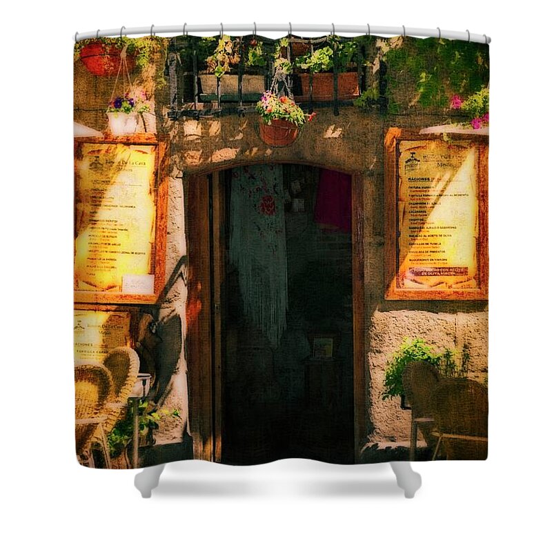Sun Shower Curtain featuring the photograph The Cafe - Late Afternoon by Mary Machare