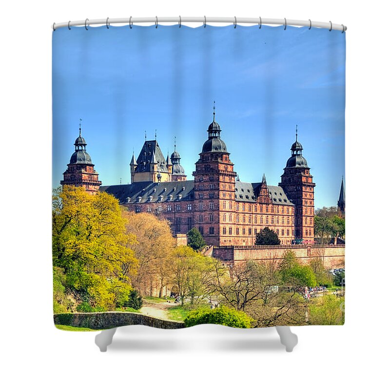 Castle Shower Curtain featuring the photograph The castle Johannisburg in Aschaffenburg in Germany by Gina Koch