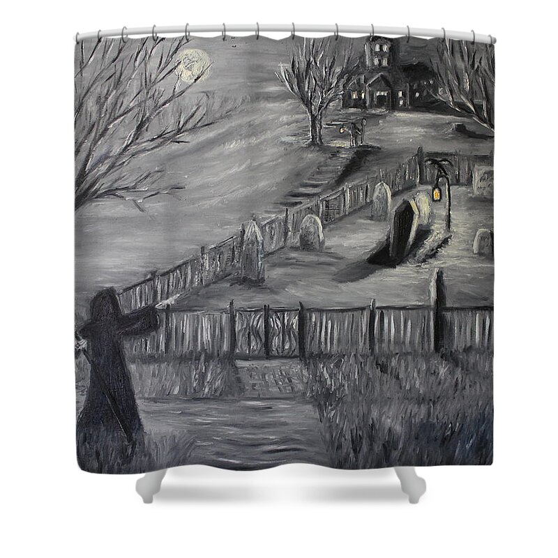 Halloween Shower Curtain featuring the painting The Cemetary by Daniel W Green