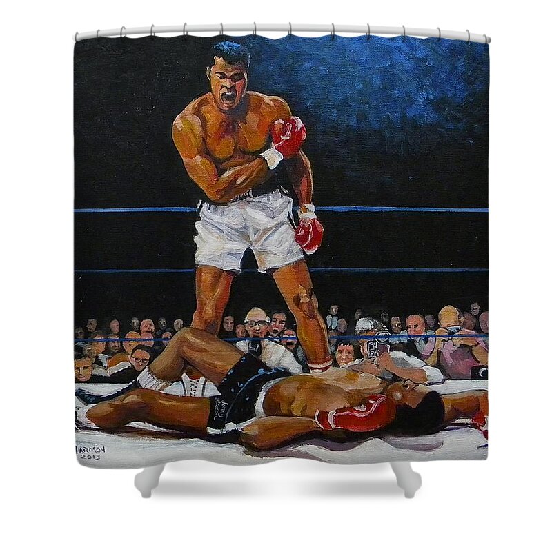 Mohammed Ali Shower Curtain featuring the painting The Champ by Jeanette Jarmon