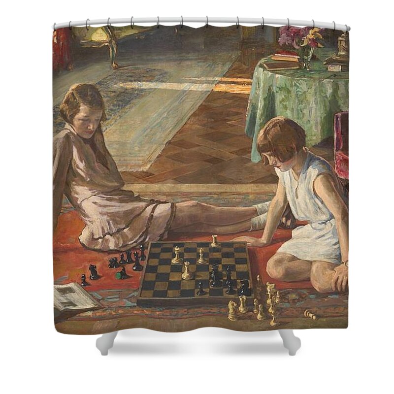 Sir John Lavery Shower Curtain featuring the painting The Chess Players by MotionAge Designs
