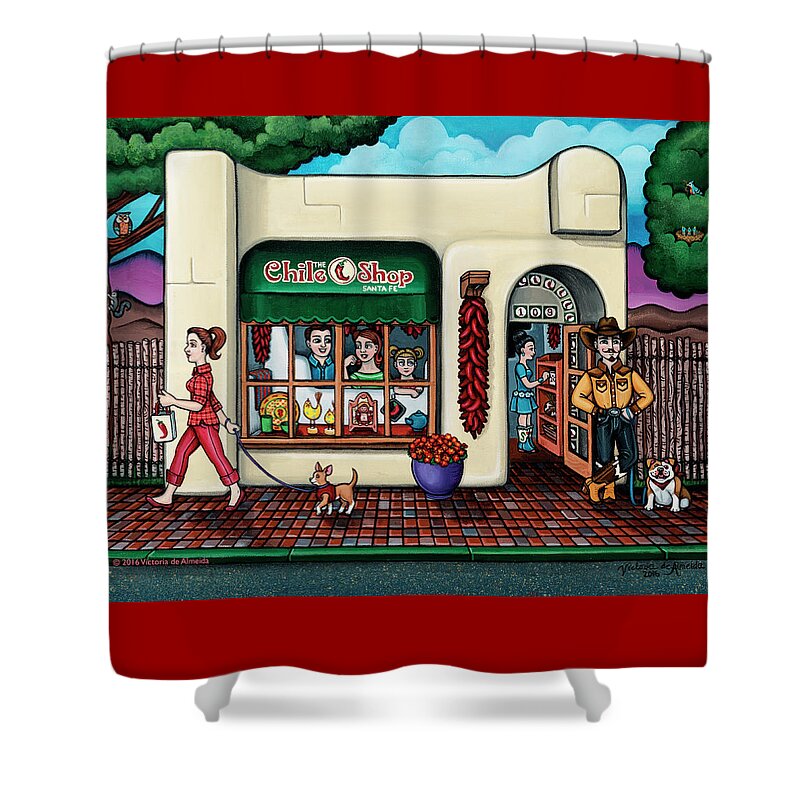Chile Shop Shower Curtain featuring the painting The Chile Shop Santa Fe by Victoria De Almeida