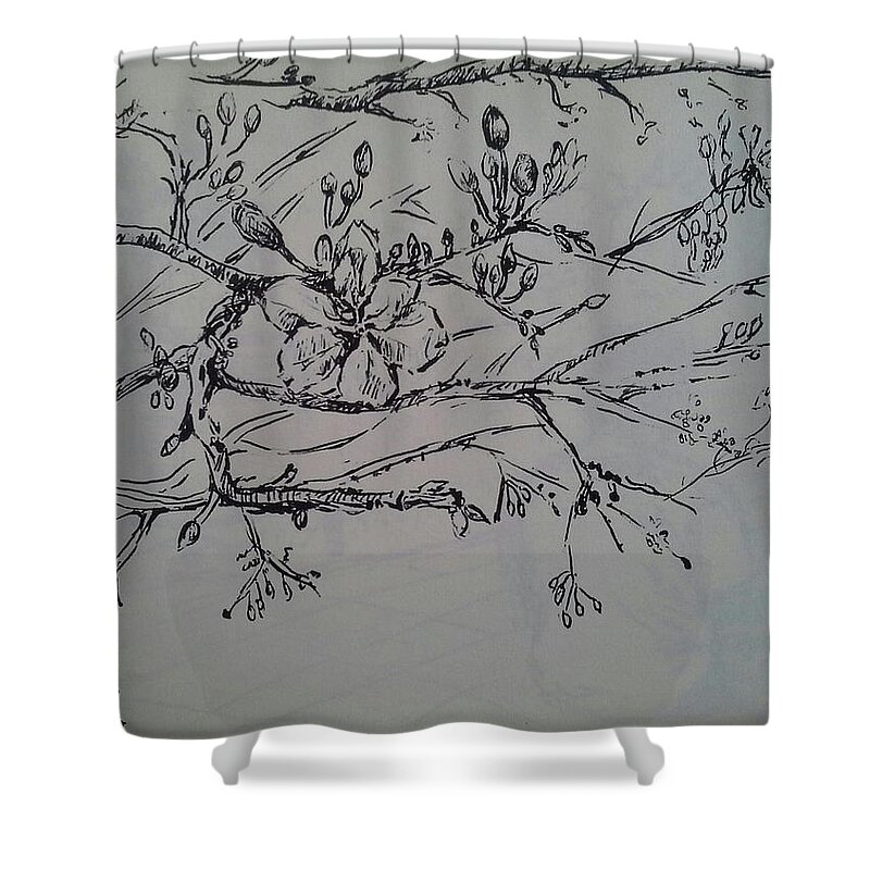 New Year Shower Curtain featuring the drawing The chinese new year flowers by Sukalya Chearanantana