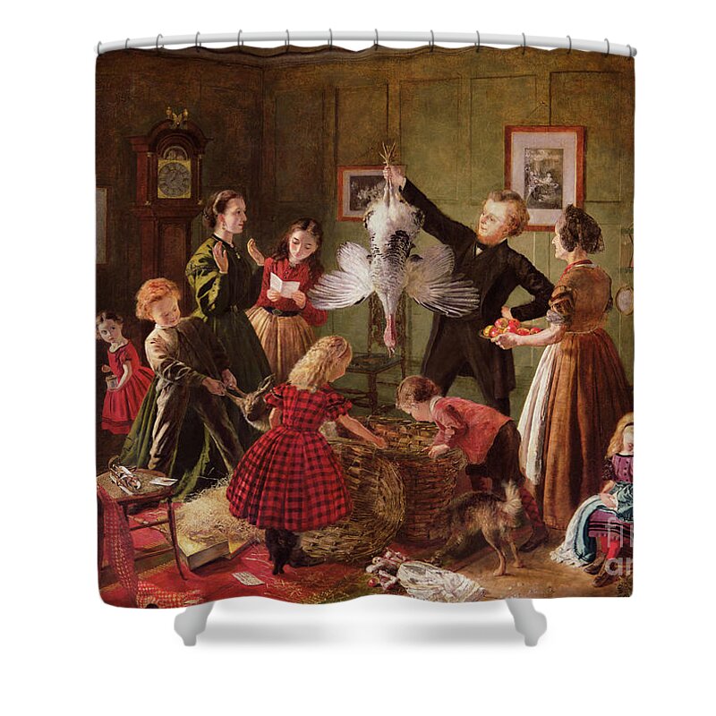 The Shower Curtain featuring the painting The Christmas Hamper by Robert Braithwaite Martineau