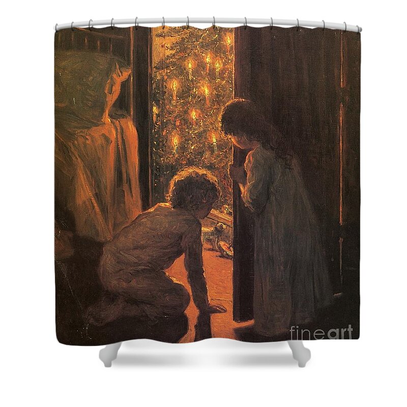 The Christmas Tree Shower Curtain featuring the painting The Christmas Tree by Henry Mosler