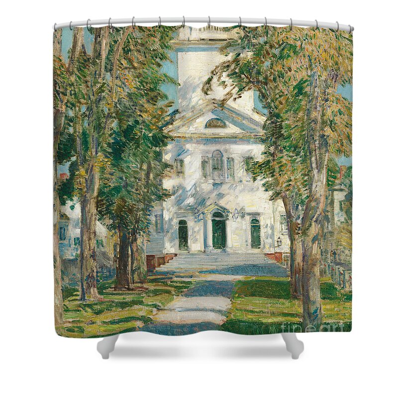 Childe Hassam Shower Curtain featuring the painting The Church at Gloucester, 1918 by Childe Hassam