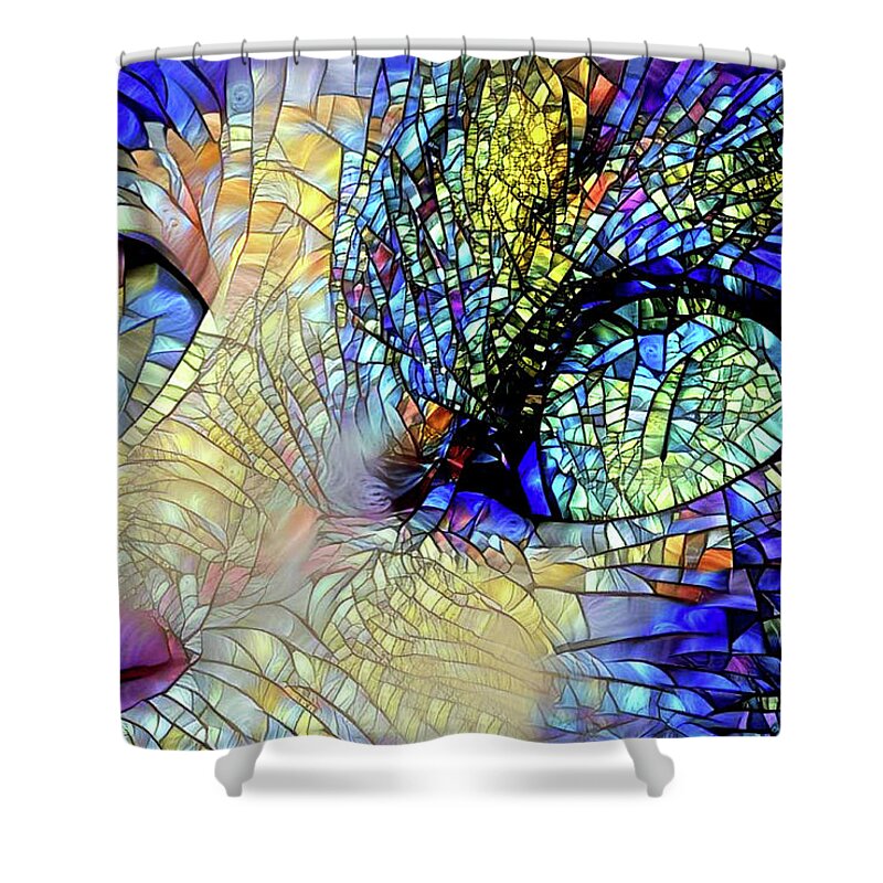 Stained Glass Shower Curtain featuring the digital art The Church of Cat by Peggy Collins