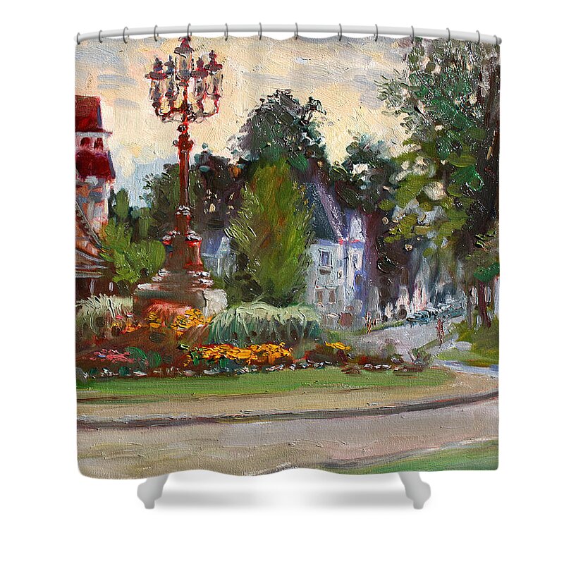 Landscape Shower Curtain featuring the painting The Circle by Ylli Haruni