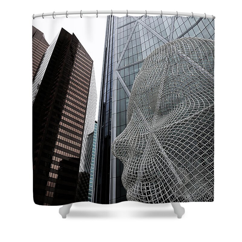 Street Photography Shower Curtain featuring the pyrography The City Sees by J C