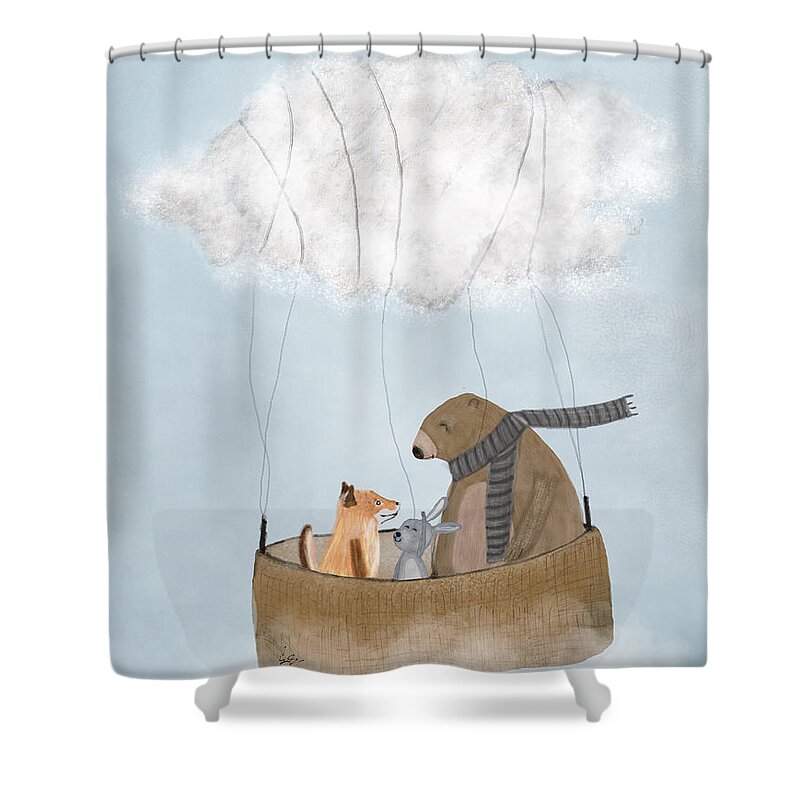 Animals Shower Curtain featuring the painting The Cloud Balloon by Bri Buckley