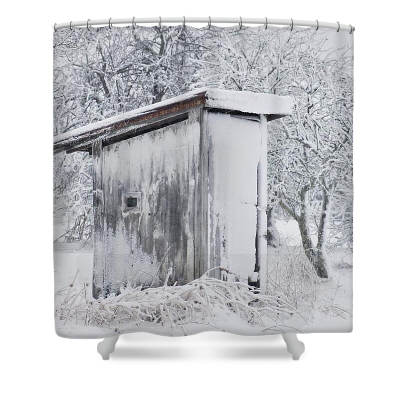Outhouse Shower Curtain featuring the photograph The Coldest Fifty Yard Dash by Benanne Stiens