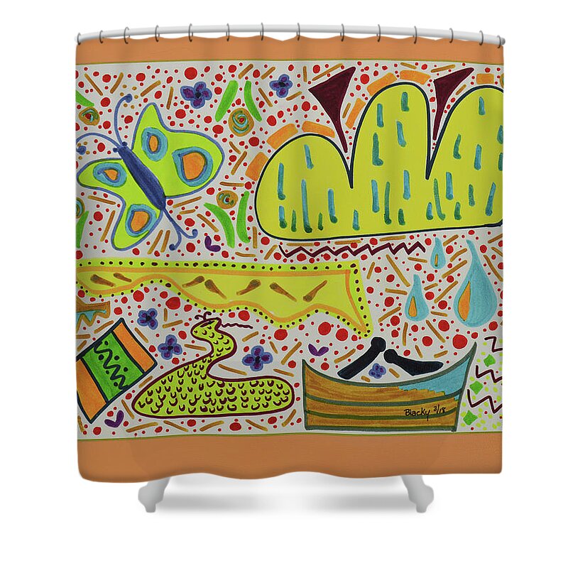 Colorful Abstract Shower Curtain featuring the mixed media The Color Of Sky Inside A Cloud Of Rain by Donna Blackhall
