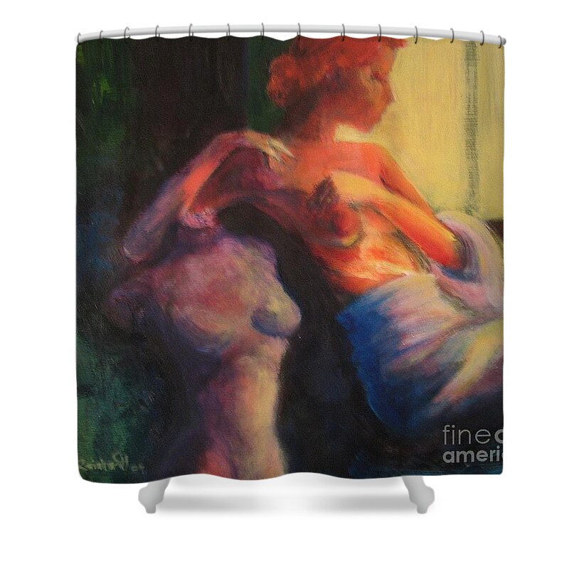 Bright Shower Curtain featuring the painting The Confidante by Jason Reinhardt
