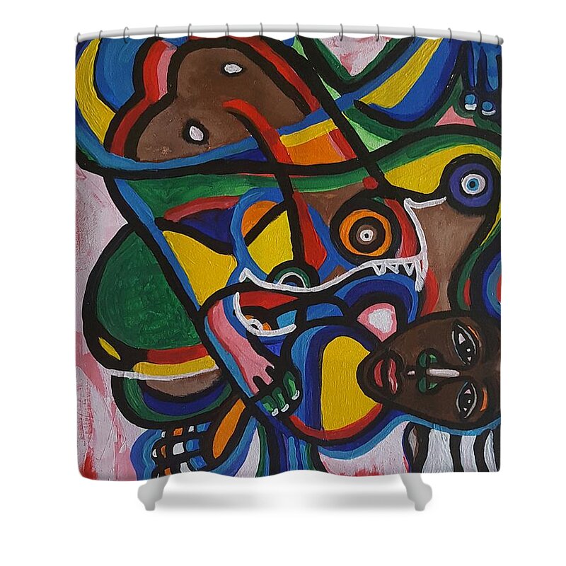 Abstract Art Shower Curtain featuring the painting The contortionist by Adekunle Ogunade