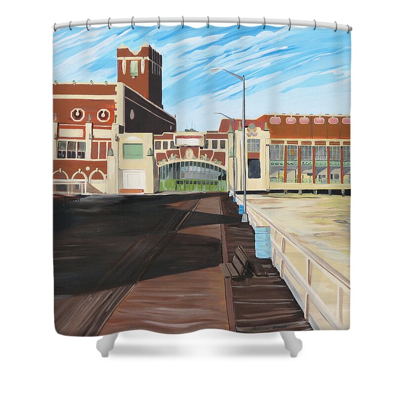 Asbury Art Shower Curtain featuring the painting The Convention Hall Asbury Park by Patricia Arroyo