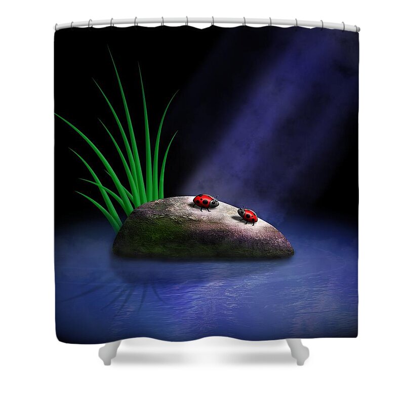 Lady Bugs Shower Curtain featuring the digital art The Conversation by John Wills