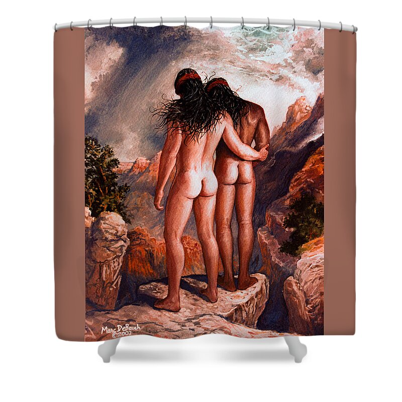 Native American Shower Curtain featuring the painting The Covenant by Marc DeBauch