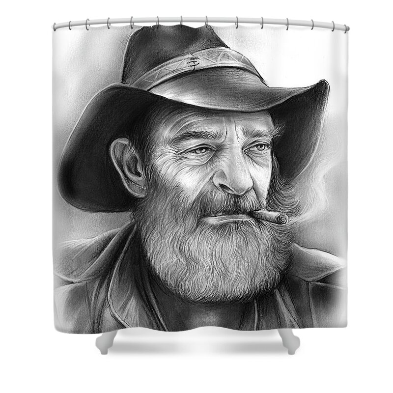 Cowboy Shower Curtain featuring the drawing The Cowboy by Greg Joens