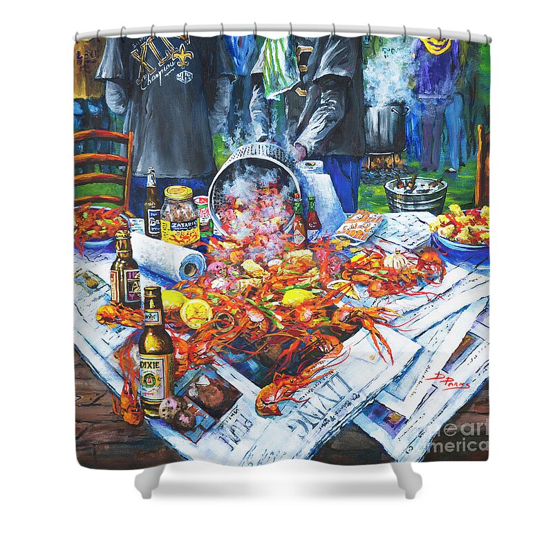 New Orleans Art Shower Curtain featuring the painting The Crawfish Boil by Dianne Parks