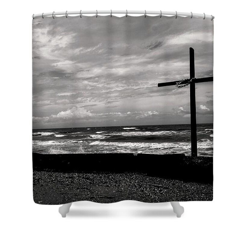 Clouds Shower Curtain featuring the photograph The Cross Black and White by Jerry Connally