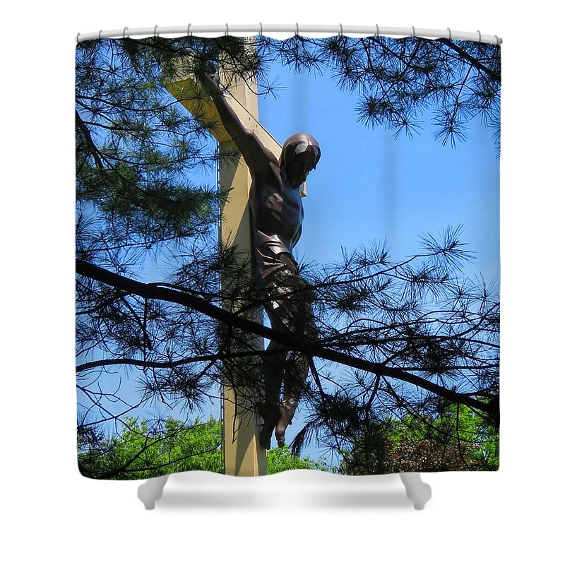 Cross Shower Curtain featuring the photograph The Cross in the Woods by Keith Stokes