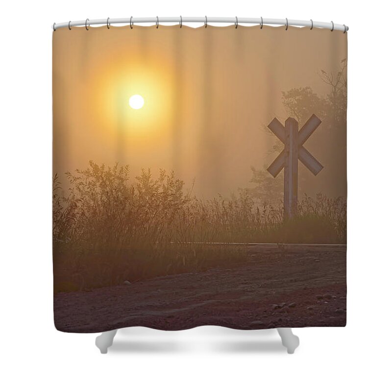 Railroad Crossing Shower Curtain featuring the photograph The Crossing by Dan Jurak