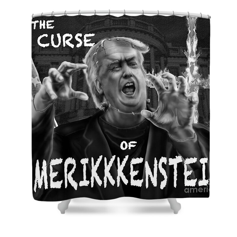 Political Satire Shower Curtain featuring the painting The Curse of Amerikkenstein by Reggie Duffie