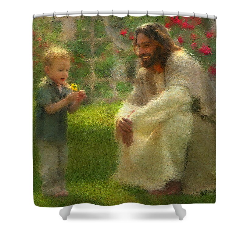 Jesus Shower Curtain featuring the painting The Dandelion by Greg Olsen