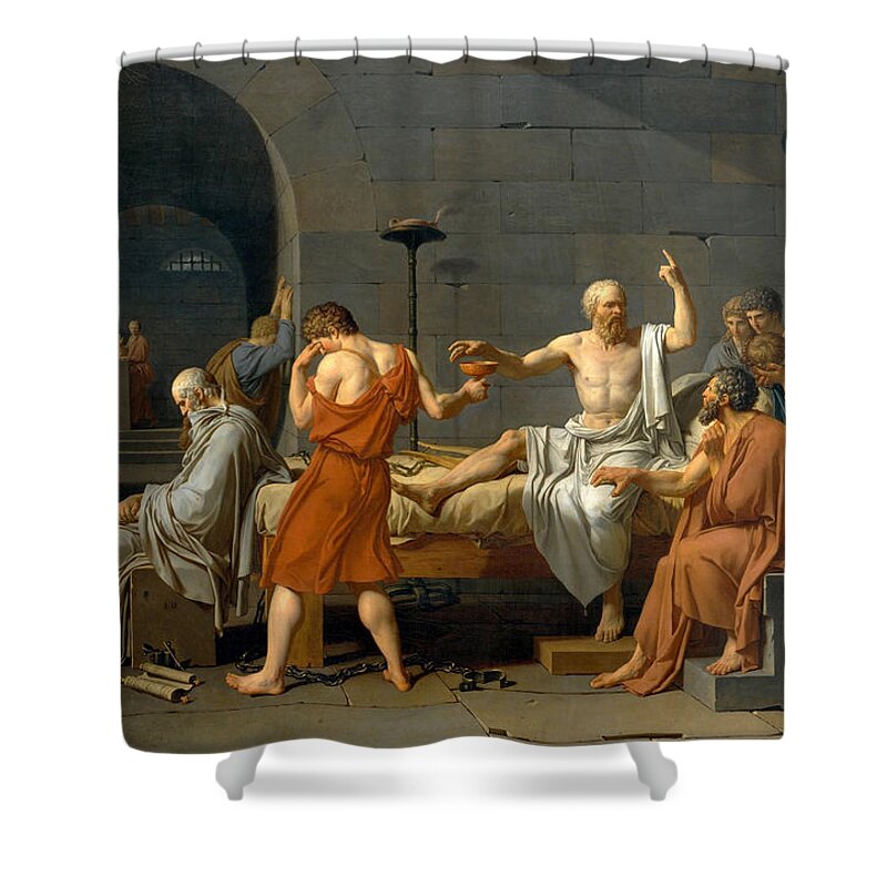 Socrates Shower Curtain featuring the painting The Death of Socrates - Jacques-Louis David by War Is Hell Store