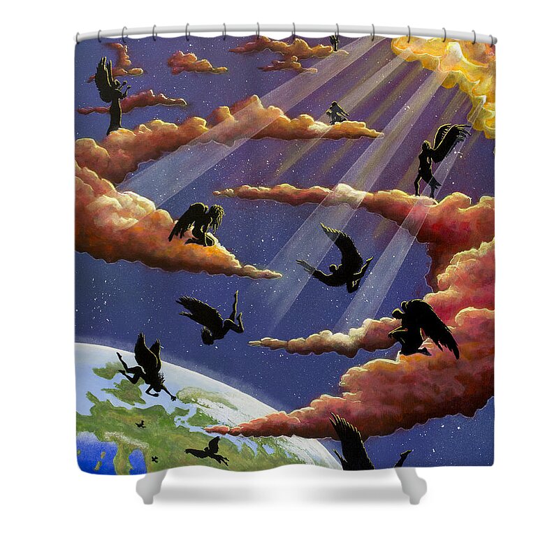 Angels Shower Curtain featuring the painting The Descendants by Jack Malloch